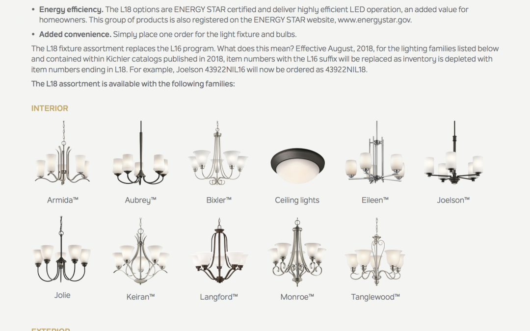 KICHLER Lighting ENERGY STAR® L18 Families Notice