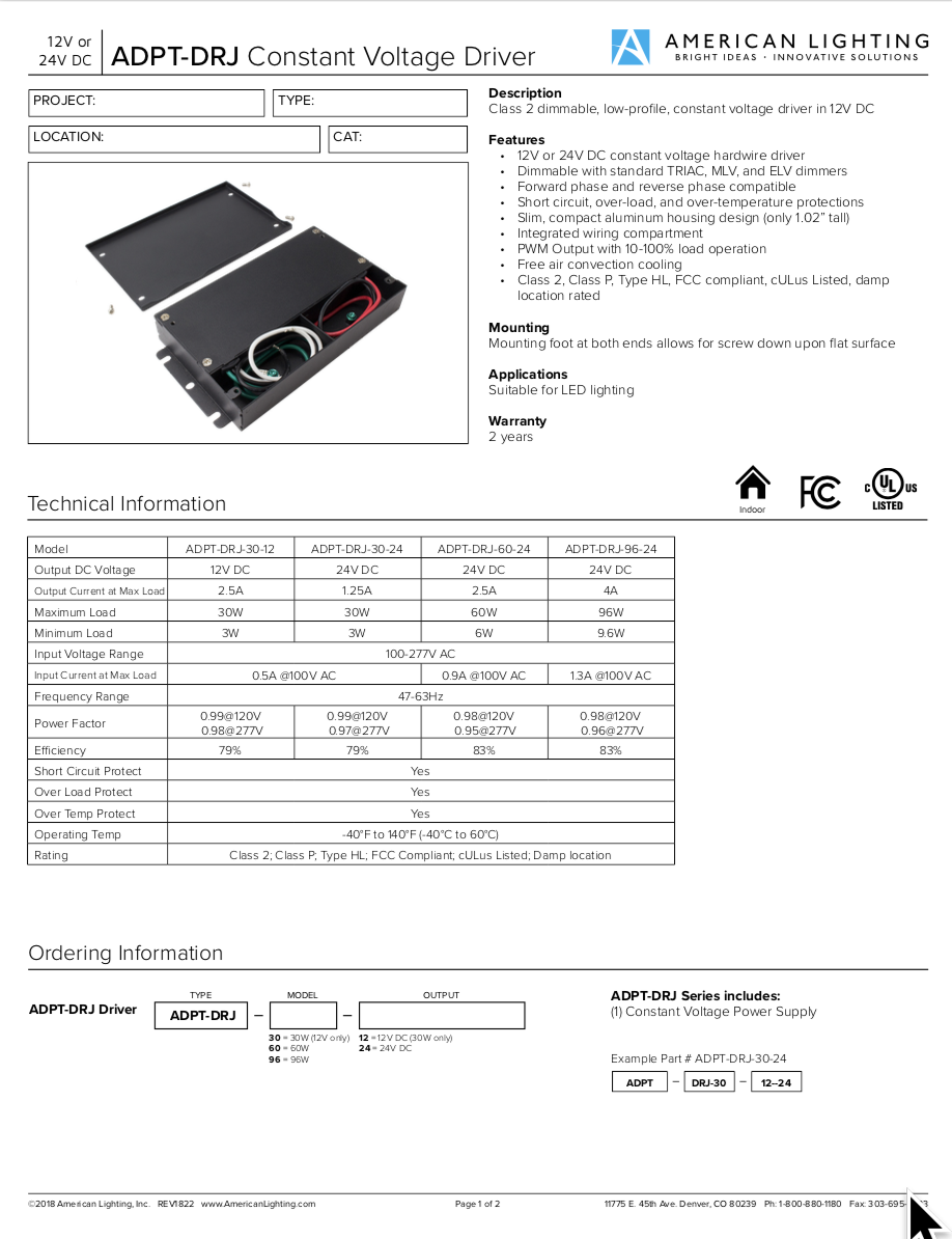 American Lighting LED Phase Dimmable Driver